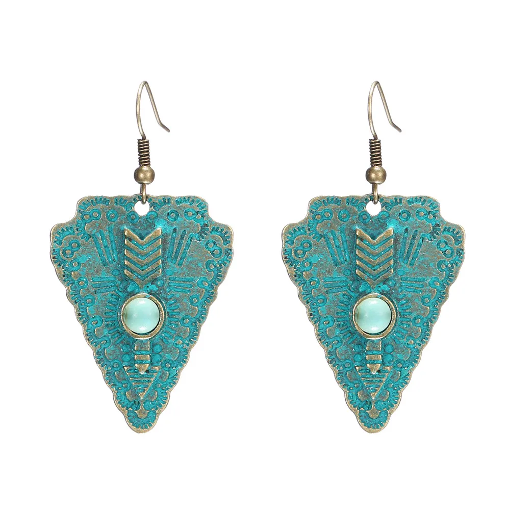 

Vintage bronze geometry earrings Antique Rustic Verdigris Drop Earrings Bohemian Dangle Ear Jewelry Women Charm Jewelry Gift