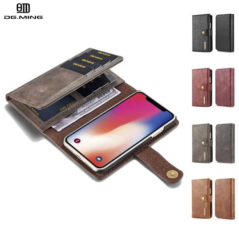 

DG Ming Genuine Leather Multi Folded Wallet Cover for Iphone 6 6s 7 7 Plus Magnetic Flip Case For iphone X 8 8 Plus Coque Fundas