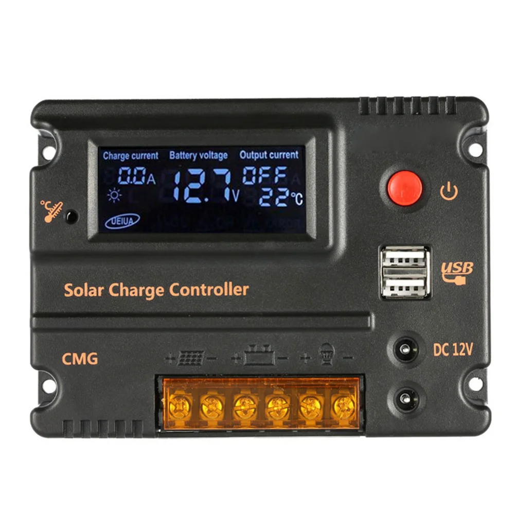 

12V20A Black Solar Charge Controller Intelligent Panel Automatic LCD Display Tool Overload Protection Auto Switch Durable