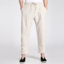 Китайские мужские хлопковые льняные брюки кунг-фу новые эластичные на талии для отдыха Wu Shu брюки Pantalones M L XL XXL XXXL WNS031805