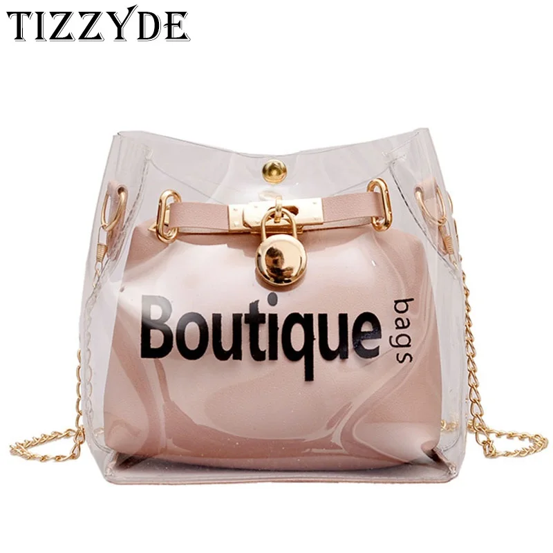 

2019 summer new transparent PVC ladies shoulder bag letter jelly candy color female shoulder messenger bag luxury female MJ220