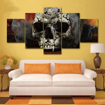 

Wall Art Abstract HD Decorative 5 PiecesPcs Smoke Skull Frame Canvas Painting Modular Pictures For Living Room Bedroom Prints