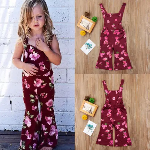 Toddler Girls Kids Flower Overalls Romper Jumpsuit Playsuit Summer
