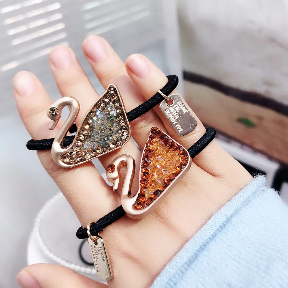 

Hair Accessories Women Fashion Style Crystal Rhinestone swan Hair Bands Elastic Hair Rope Ring 5 Colors for Girls