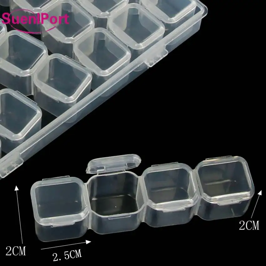 Sune l Port 28 Grids/Box Empty Nail Storage Container Crystal Beads Accessories Container Nail Tool Clear Nail Art Rhinestone