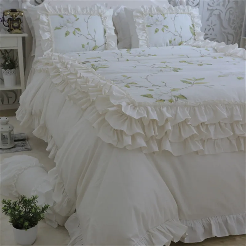 Free shipping princess cake layers ruffles embroidery beige bedding twin full queen king size постельное белье с рюшами YYX |