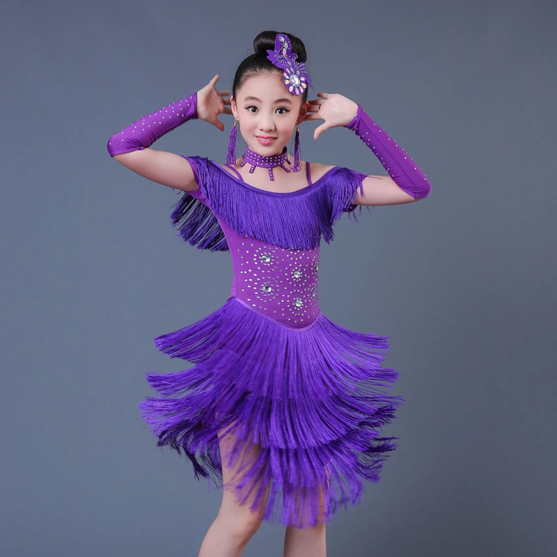 Vestido baile latino profesional con flecos para niños y niñas, vestidos de baile de de salsa, spandex, cha, samba|Latín| AliExpress