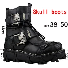 Мужские ботинки из натуральной кожи с черепами в готическом стиле; ботинки в байкерском стиле; рабочие ботинки из натуральной воловьей кожи; Ботинки martin