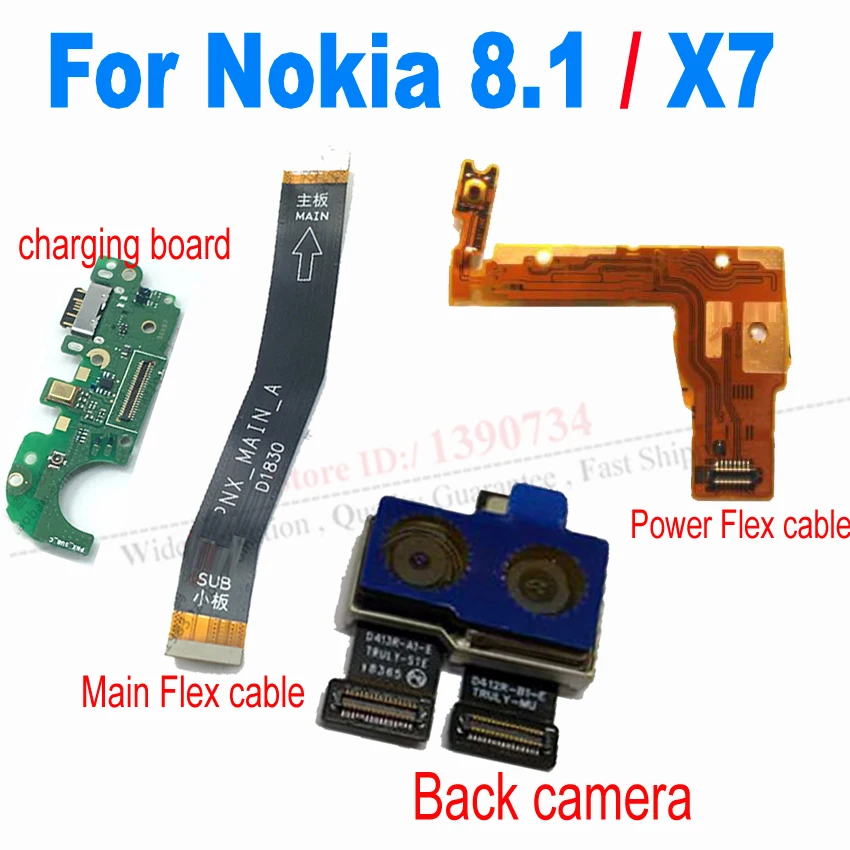 

LTPro Original for NOKIA 8.1 USB charging board port & Power Sensor mainboard main flex cable & back rear camera for NOKIA x7