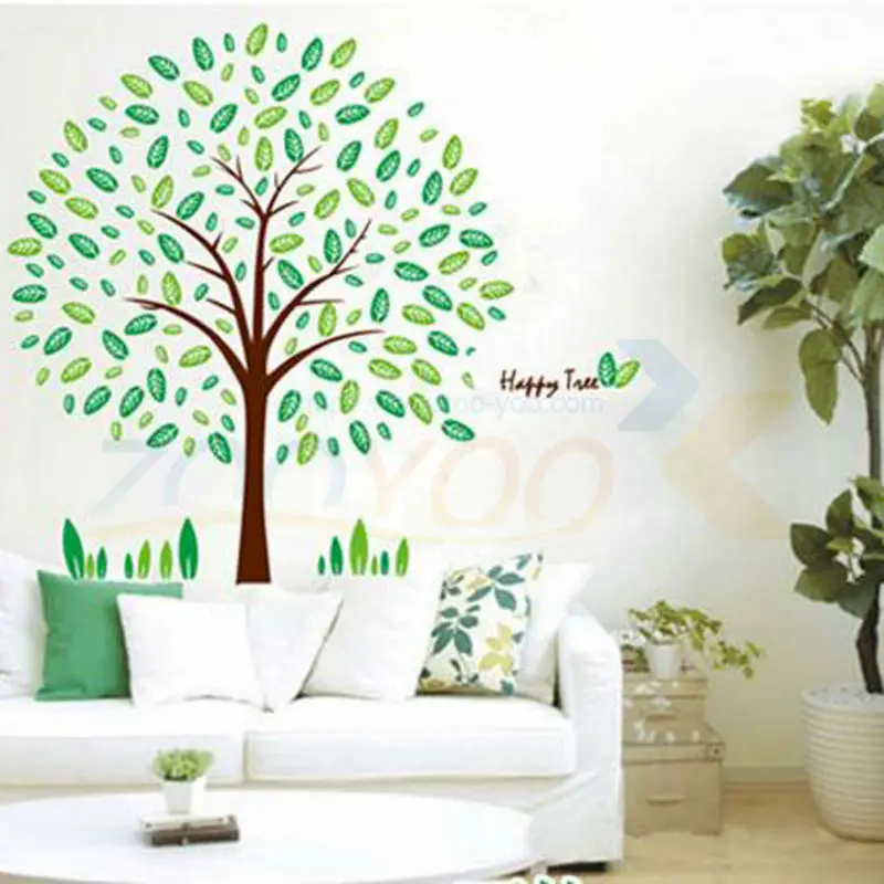 Family tree wall decal fresh green leaves pvc wall sticker mural loving