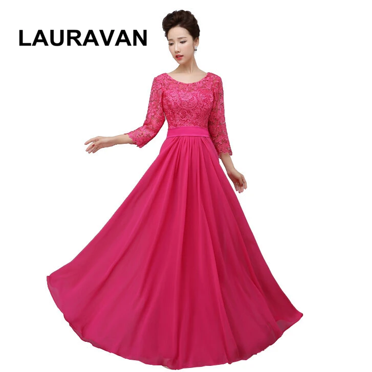 

fuschia hot pink modest lace bridesmaid gowns china dinner formal dress with sleeves gown 2020 for special occasion wedding