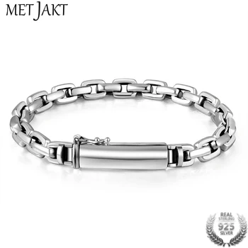 

MetJakt Vintage Handmade Box Bracelet Solid 925 Sterling Silver Plug Bracelet for Unisex Party Gift Jewelry 21cm