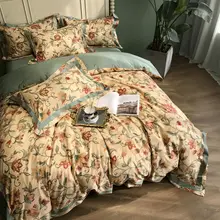 Juego de cobertura de cama campestre Vintage para adultos y niñas, cama doble de algodón king, funda de almohada, funda de edredón