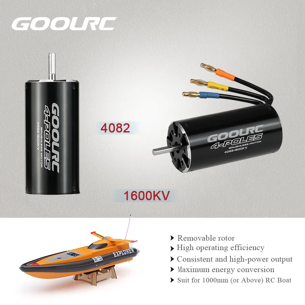 GOOLRC,, высокая производительность, 4082 1600KV, 4 полюса, бесщеточный Бессенсорный двигатель для 1000 мм(или выше) RC лодки