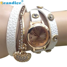 Reloj 2017 Bestselling Excessive High quality Trend Rhinstone Fake Leather-based Wrap Bracelet Quartz Watch with Coronary heart Pendant 17mar7