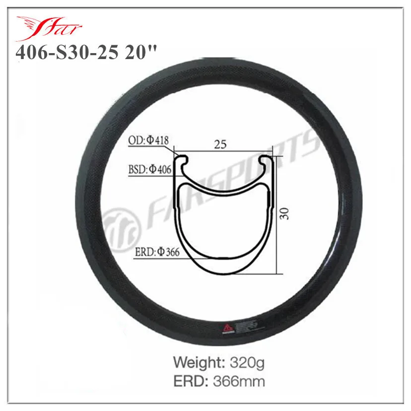 406 S30 25 Farsports новый 20 дюймов BSD углеродный клинчерный обод 30Cx25 внешний 20/24 ч для