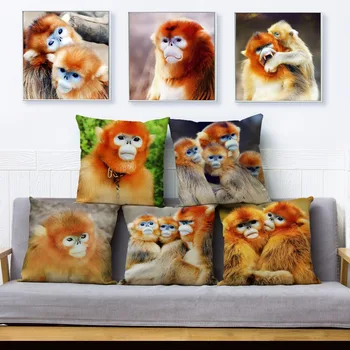 

Cute Golden Monkey Print Pillow Cover 45*45cm Cushion Cover Cotton Linen Throw Pillows Cases Car Sofa Home Decor Cushion Covers