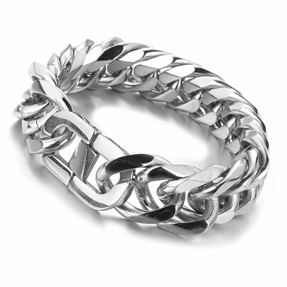 

Fashion Hiphop Rock Mens Jewelry Stainless Steel Silver color Curb Cuban Link Chain Bracelet Charm Cool Jewelry 19/21mm Bangles