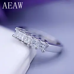 AEAW 5x2 мм Принцесса Cut Сертифицированный Муассанит Обручение группа пасьянс кольцо в 925 пробы серебро или 14 К белого золота для женщин