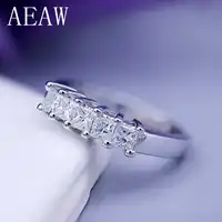AEAW 5 × 2 ミリメートルプリンセスカット認定モアッサナイト婚約バンドソリティアリング 925 スターリングシルバーまたは 14 18K ホワイトゴールド女性のための