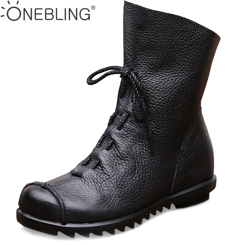 

Plus Size Genuine Leather Warm Short Plush Winter Boots 2017 Spring Autumn Fashion Pleated Women Ankle Boots Soft Flat Shoes