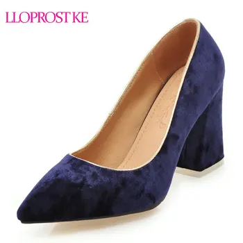 

Lloprost ke Women Pumps High Heels Pointed Toe Flock Shoes Thick High Heels Party Simple Pumps Women Plus Size 31-46 MY586