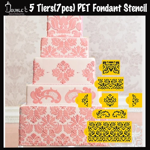 

5 Tiers 7pcs in 1set Martha Stewart's Damask Cake Wedding Fondant Cake Stencil Fondant Cake Side Tools Party Cake Stencil Mold