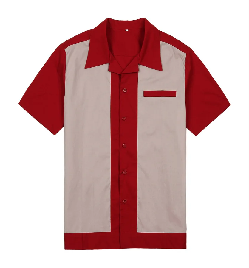 Повседневная мужская одежда рубашки футболка Ретро Hombre Боулинг бахама рубашка на пуговицах Лоскутные мужские стандартные для рубашек Fit - Цвет: Красный