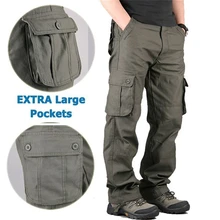 Для мужчин свободного кроя штаны карго с множеством карманов, штаны хлопковые брюки Для мужчин мужской мешковатые военный камуфляж тактический длинные брюки; большие размеры 30-44 Большие размеры