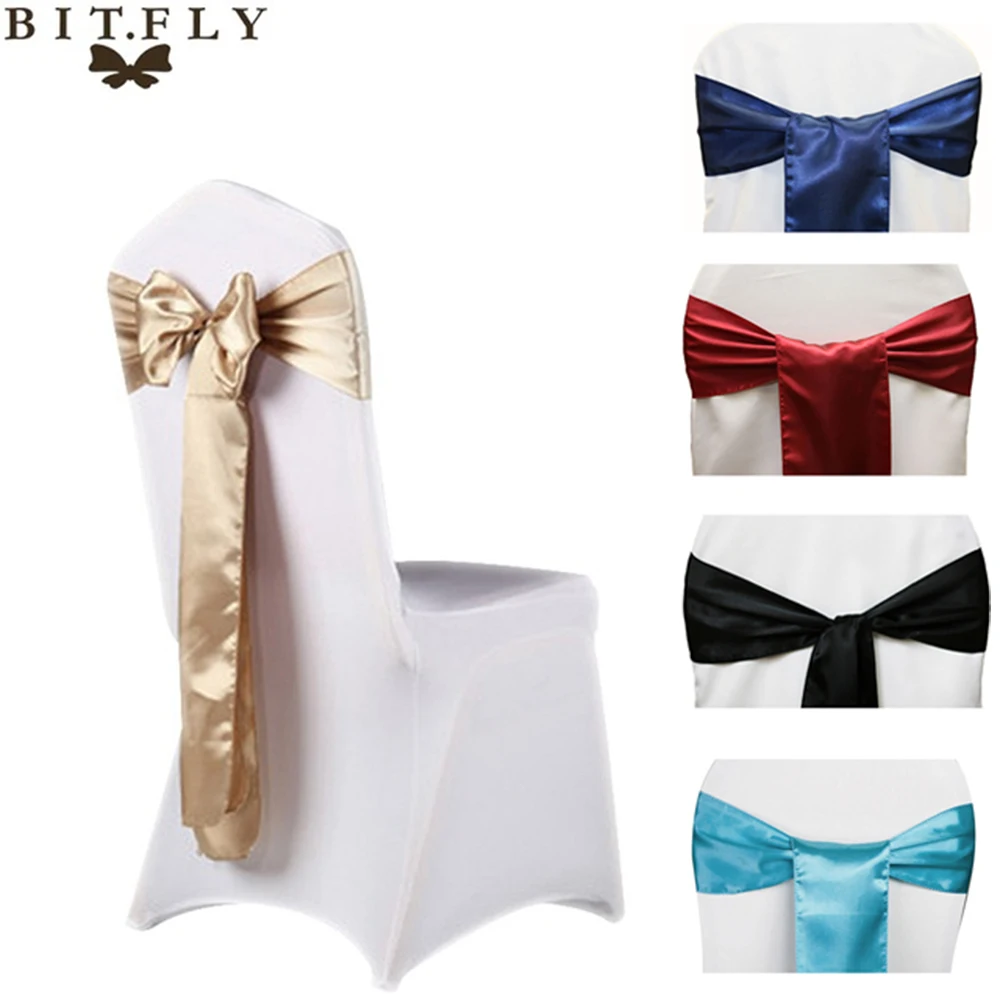 BIT.FLY 6x108inch Satin Fabric Chairs Sashes Bow Cover For Wedding Chair Knot Sash Party Banquet Event Celebration Decorations