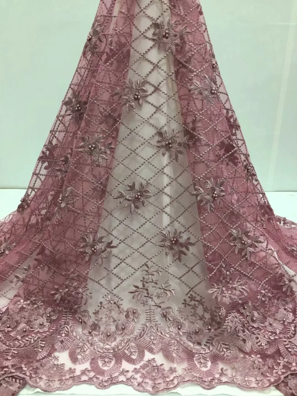 Розовый тюль кружева ткань африканская вышивка кружево высокого качества цветок