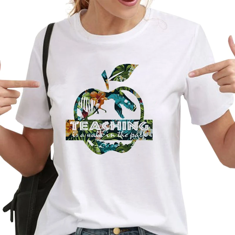 

Teacher Apple T-Shirt Casual T-shirt Fashion Letter Print Short Sleeve Tshirt Drop Ship