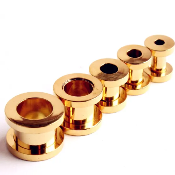 Gold Ear Plugs Flesh Tunnels,Titanium Earring Hollow Expander Ear