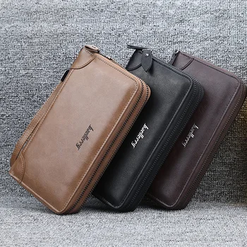 

Men Wallets Double Zipper Leather Wallet Men Coin Purses Fashion Long Male Clutch Bag With Phone Pocket Carteira