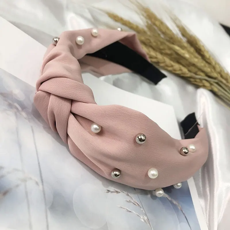 

Fioday New Pearls Headband for Women Solid Bow Knotted Center Hairband for Girls Headwear Boutique Wide Fashion Hair Hoops