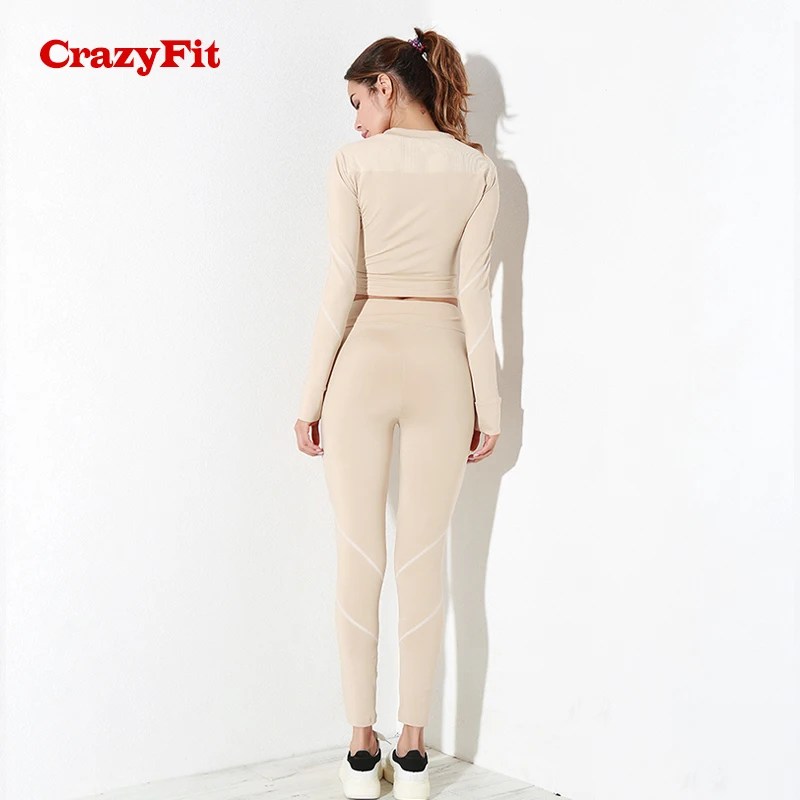 CrazyFit комплект из 2 предметов для йоги с длинным рукавом 2018 женский укороченный