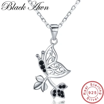 

[BLACK AWN] 925 Sterling Silver Necklace for Women Elegant Necklaces Pendants Natural Butterfly Sterling Silver Jewelry K044