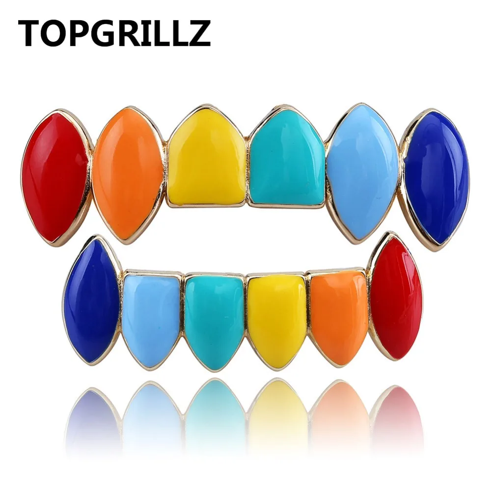 TOPGRILLZ хип хоп золотые радужные Зубные коронки Tekashi69 верхние и нижние красочные