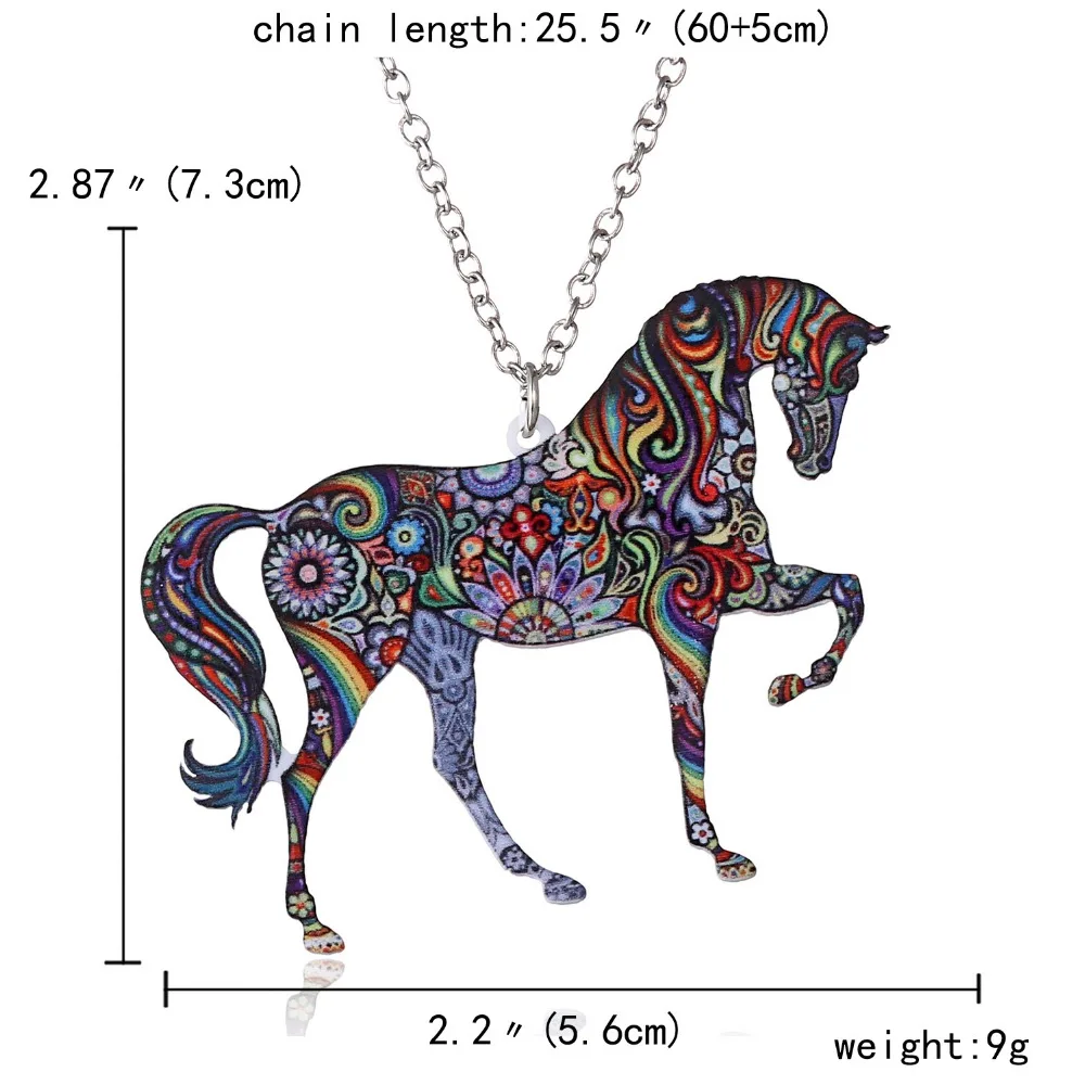 Ручная работа, ювелирное изделие, цветная двойная акриловая сторона, цветочный принт, животное, лошадь, кулон, ожерелье для женщин, свитер, цепь, семейный подарок