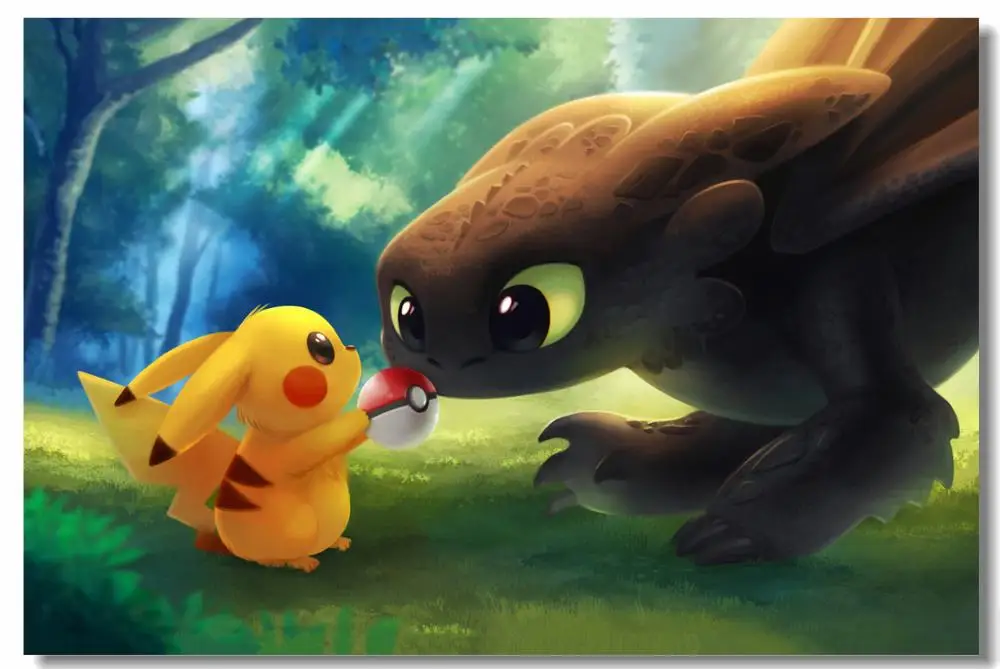 Kustom Dinding Kanvas Cetak Seni Pikachu Pokeball Toothless Poster Game Pokemon Wallpaper Kartun Stiker Ruang Makan Mural 0942 Wall Stickers Aliexpress