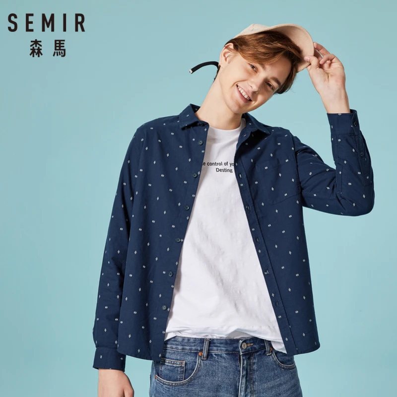 SEMIR Мужская рубашка классического кроя из 100% хлопка с рисунком и воротником