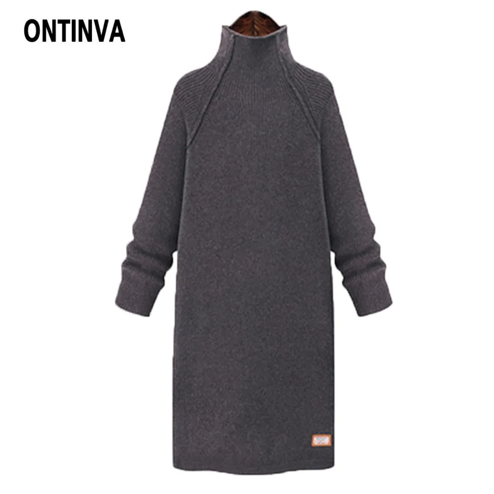 

2019 Wine Red Women's Turtleneck Long Sweater Dress Christmas Slim Beige Green Knitted Winter Warm Jumper New Year's Sweaters