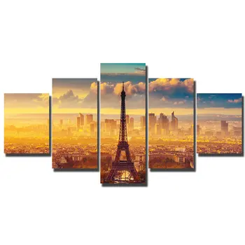 

Artryst 5 Pcs Tower Sunset canvas painting Modern Home Decoration Living Room or Bedroom Print Painting Wall picture WY073