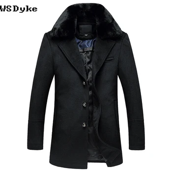 

2018 New Long Thick Warm Cashmere Jacket Men Excellent Quality Detachable Fur Collar Casacos Homem