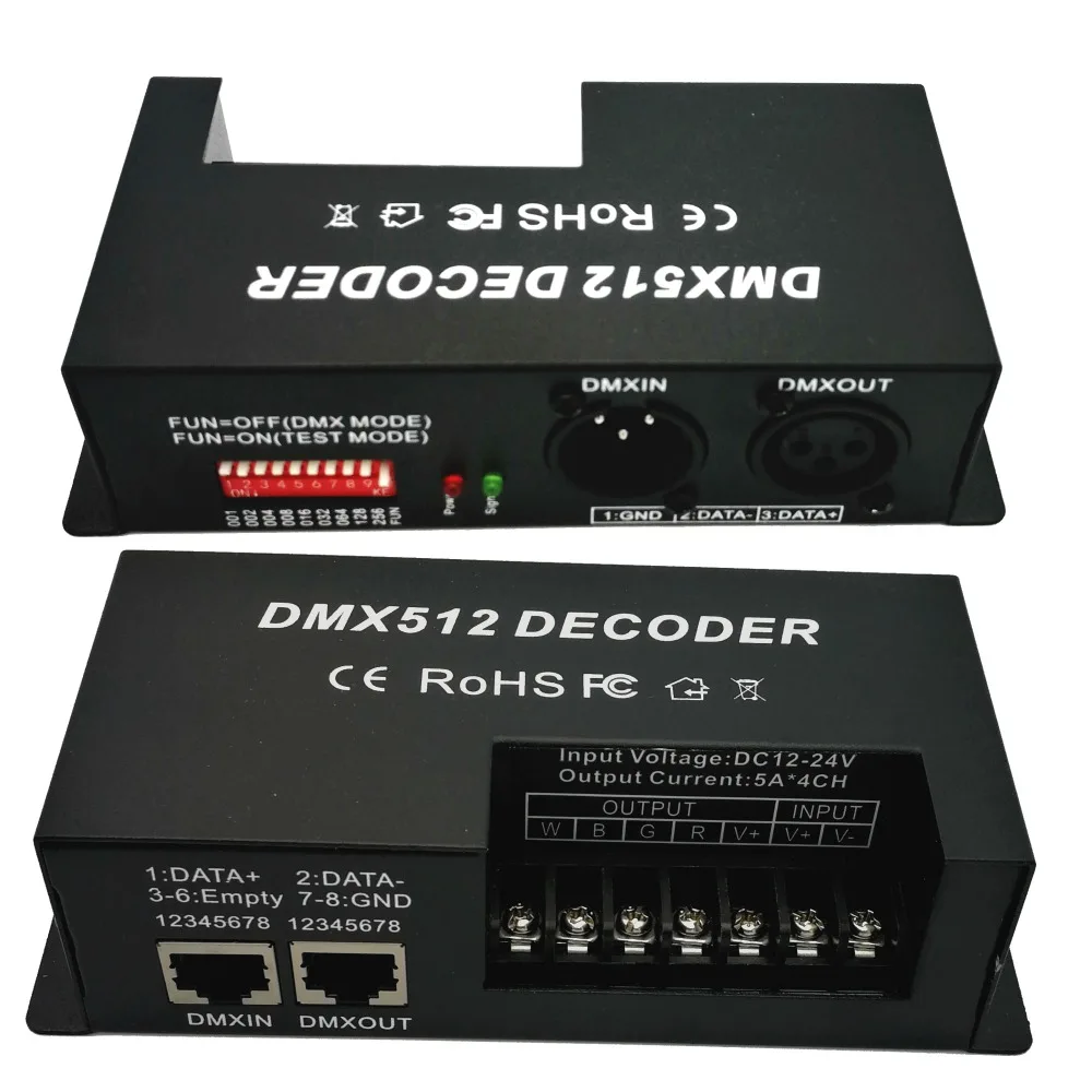 4 канала rgbw DMX декодер с RJ45 и XLR вилкой DMX512 диммер драйвер 20A для DC12 24V RGB RGBW