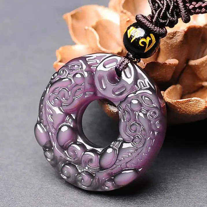 

fine jewelry Drop Shipping Obsidian Carving Circle Pixiu Amulet pendant Necklace Jade Pendant free shipping