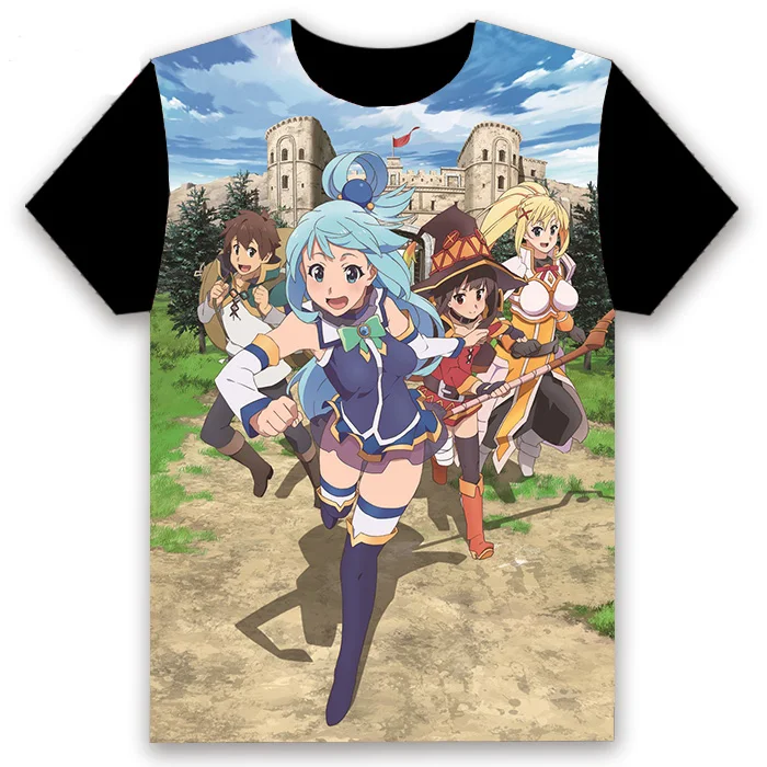 Модная мужская футболка аниме KonoSuba Megumin Aqua Darkness сексуальный косплей короткий рукав унисекс Повседневная Черная футболка под заказ