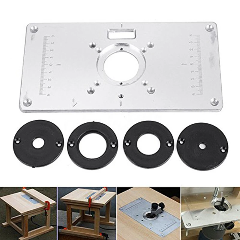 Пластина для стола маршрутизатора 700C алюминиевая пластина для стола маршрутизатора+ 4 кольца винтов для деревообработки скамейки, 235 мм x 120 мм x 8 мм(9.3in