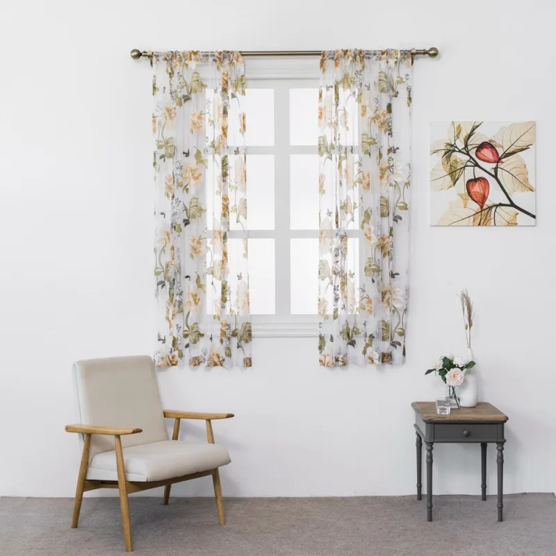 

Kitchen Short Sheer Curtains Burnout Roman Blinds Printing Sheer Panel Tulle Curtain Window Treatment Door Curtains Home Decor