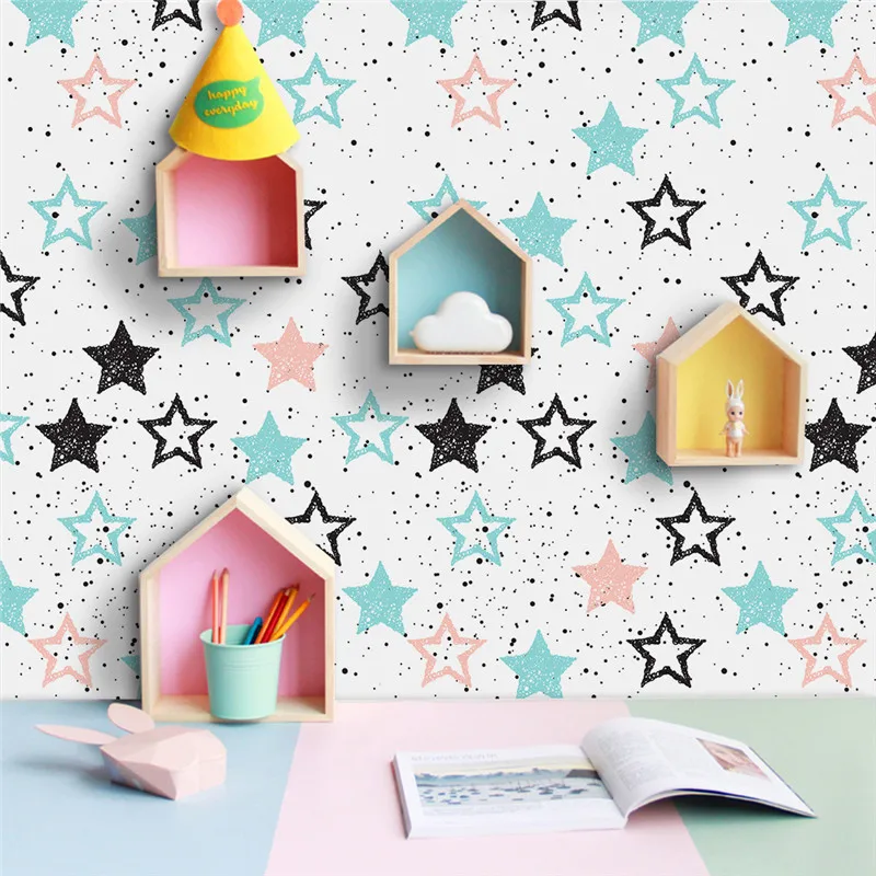 

European Style Hollow Out Color Star Wallpaper Children Room TV Background Mural DIY Lovely Girl Feel Bedroom Renovation Sticker